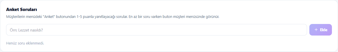 Anket soruları bölümü