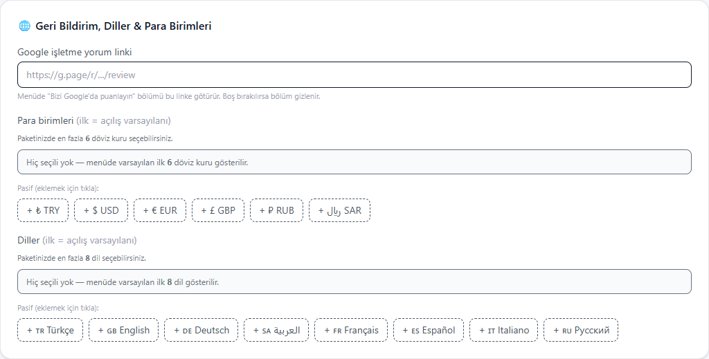 Language and currency selection