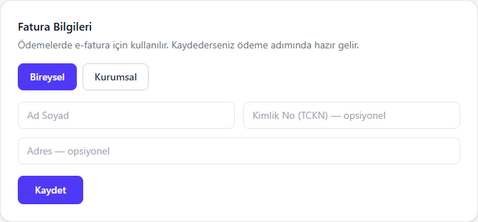 Fatura bilgileri formu
