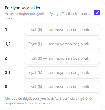 Portion options area
