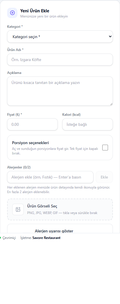 Yeni ürün ekleme formu