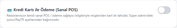Sanal POS ayarları bölümü