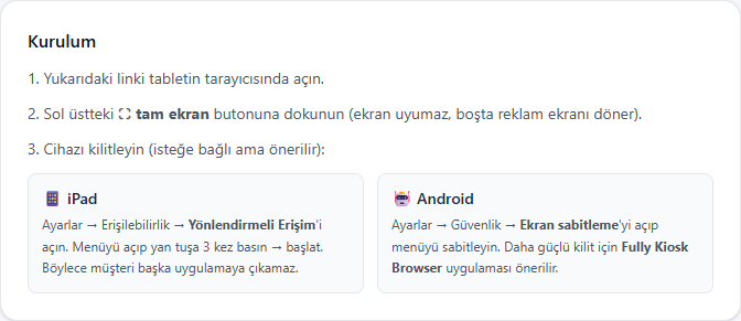 Kiosk kurulum adımları