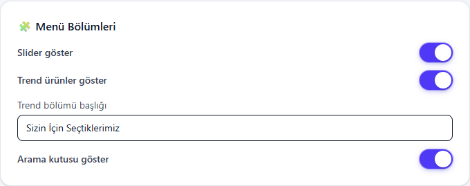 Menu section switches