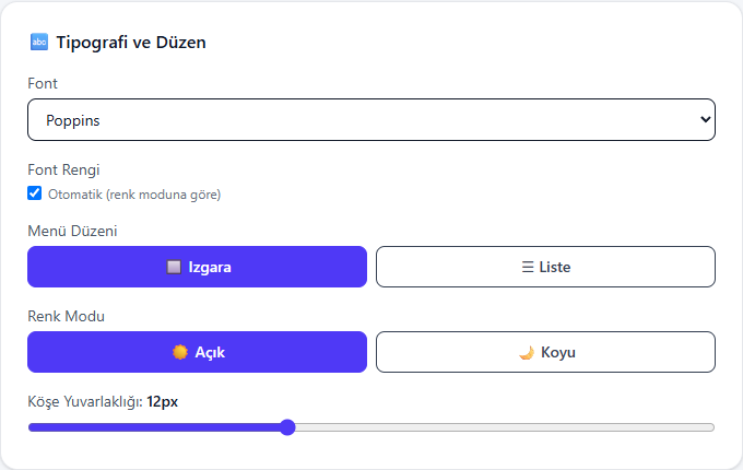 Typography and layout settings